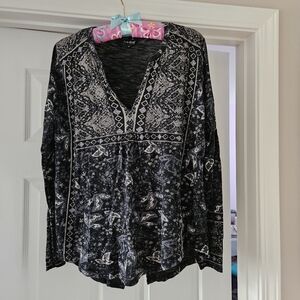 Lucky Brand Black and White Boho Blouse